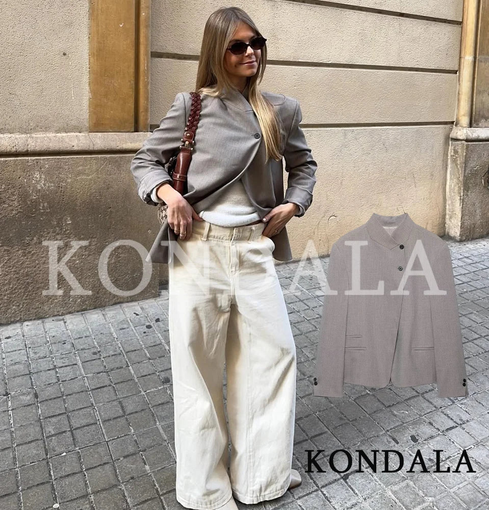 KONDALA Elegant Commute Hacking Blazer Women‘s Semi-Open Trendy Blazer 2026 Spring Fashion High Street Vacation Casual Blazer