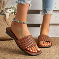 Summer Women's Sandals Luxury Fashion Flat Bottom Slippers Casual Simple Solid Colour One Word Woven Strap Sandy Beach Sandals