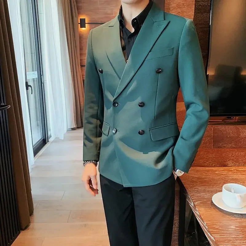Coat Male Blazer Party Double Breasted Brown Men's Suit Jackets Spring Clothes Clothing Original Fashionable Korean Style Summer