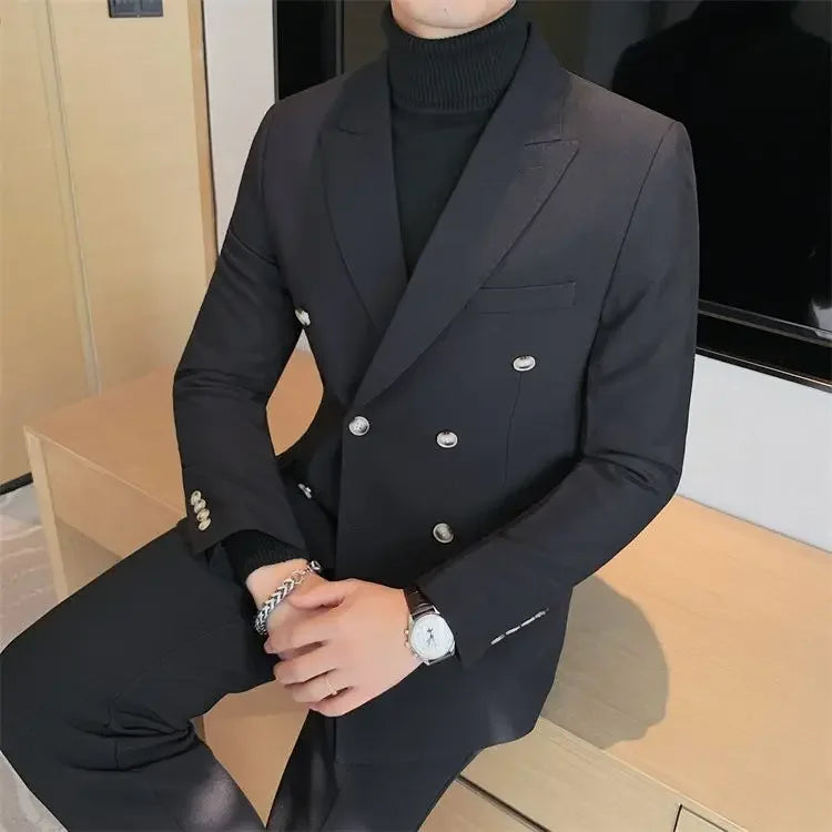 Coat Male Blazer Party Double Breasted Brown Men's Suit Jackets Spring Clothes Clothing Original Fashionable Korean Style Summer