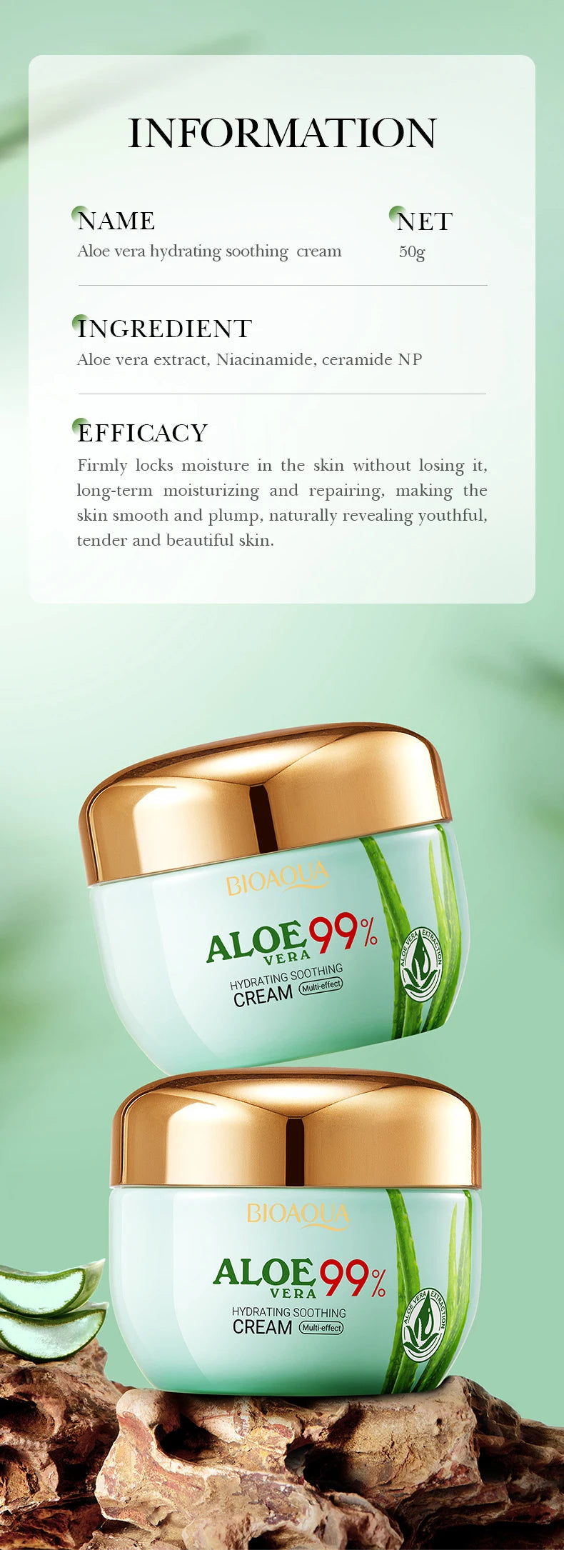 2pcs/kit BIOAQUA Aloe Vera Skin Care Sets Face Eye Cream Moisturizing Hydrating Firming Aloe Creams Face Skin Care Set