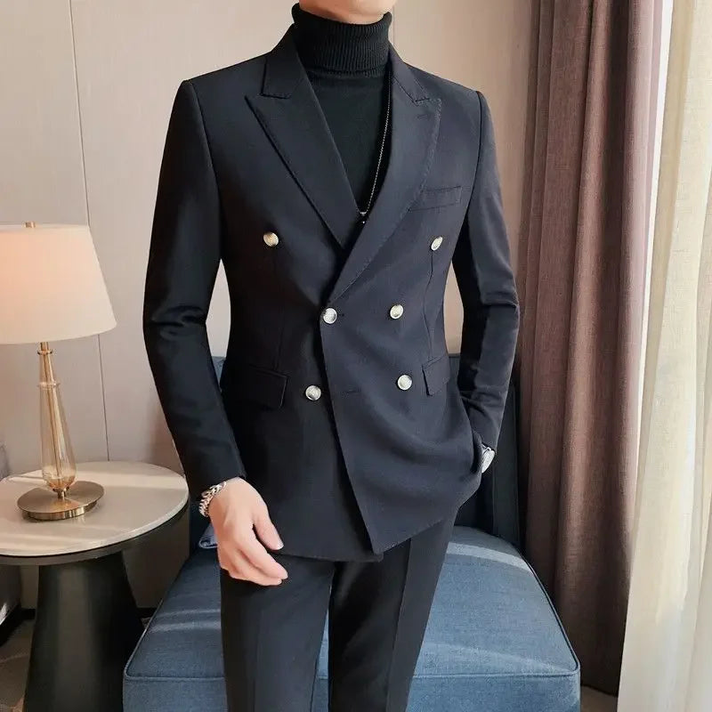Coat Male Blazer Party Double Breasted Brown Men's Suit Jackets Spring Clothes Clothing Original Fashionable Korean Style Summer