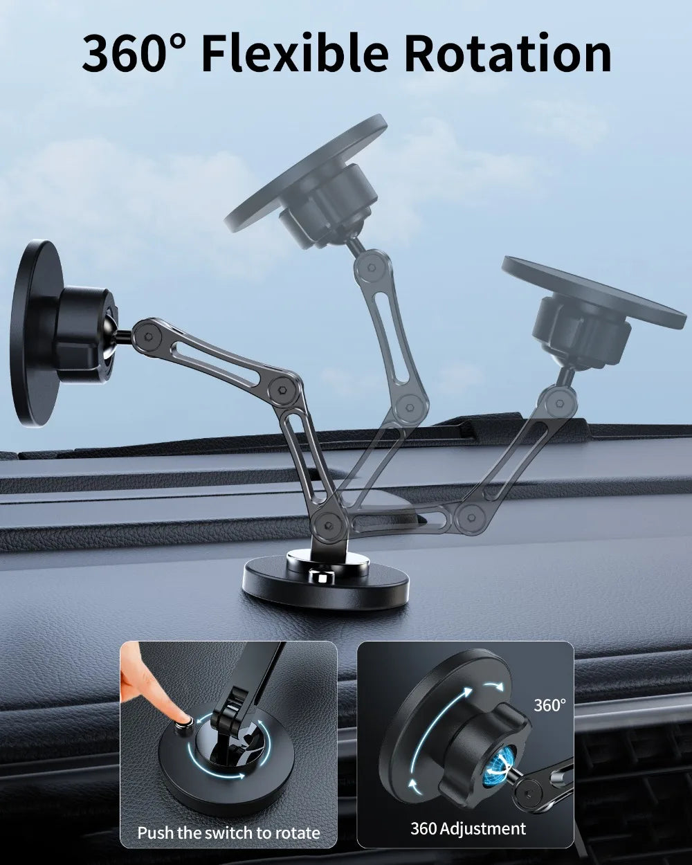 Magnetic Car Phone Holder Wireless Charger Phone Stand Rotation Mobile Phone Holder Fast Charging for IPhone 16 15 14 13 xiaomi