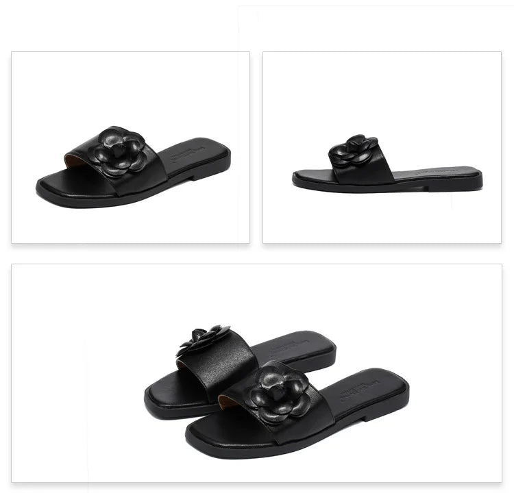 2026Summer flat sandals with floral design, casual and versatile, suitable for outdoor wear
