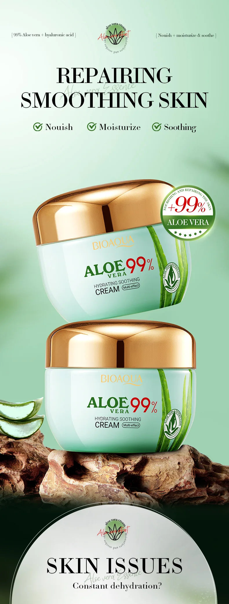 2pcs/kit BIOAQUA Aloe Vera Skin Care Sets Face Eye Cream Moisturizing Hydrating Firming Aloe Creams Face Skin Care Set