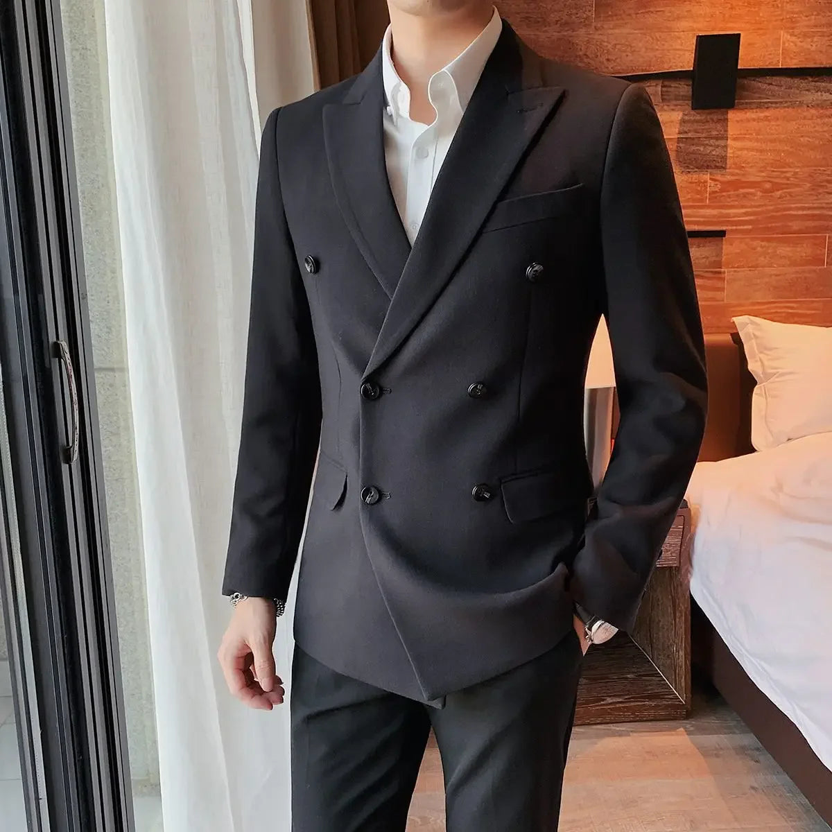 Coat Male Blazer Party Double Breasted Brown Men's Suit Jackets Spring Clothes Clothing Original Fashionable Korean Style Summer
