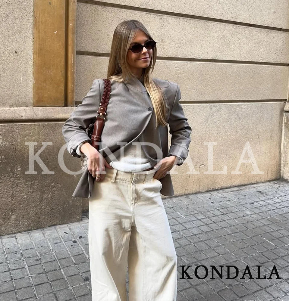 KONDALA Elegant Commute Hacking Blazer Women‘s Semi-Open Trendy Blazer 2026 Spring Fashion High Street Vacation Casual Blazer