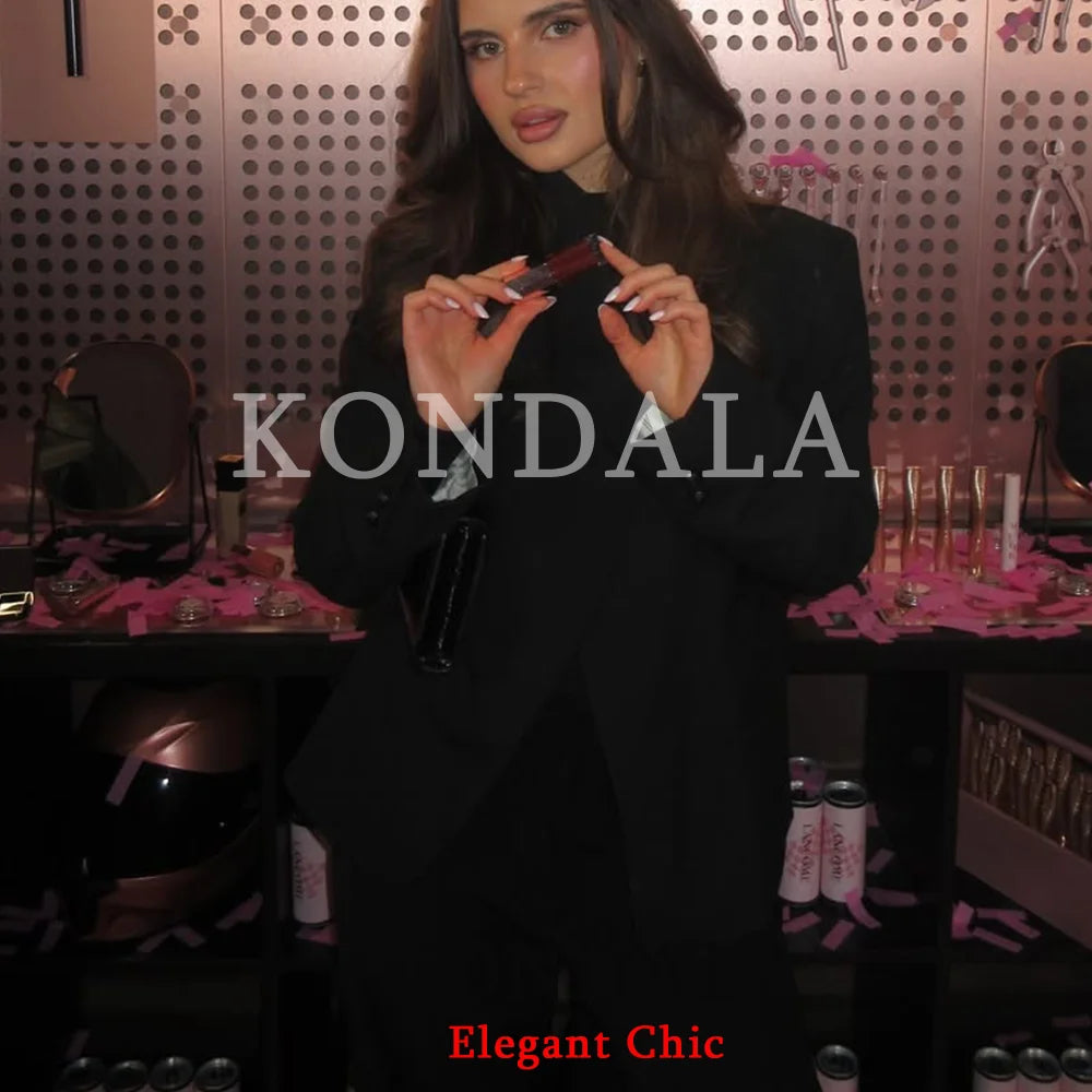 KONDALA Women Trendy Black Hacking Commute Blazer Turtleneck Blazer 2026 Spring Fall Office Lady Simple Party Holiday Blazer