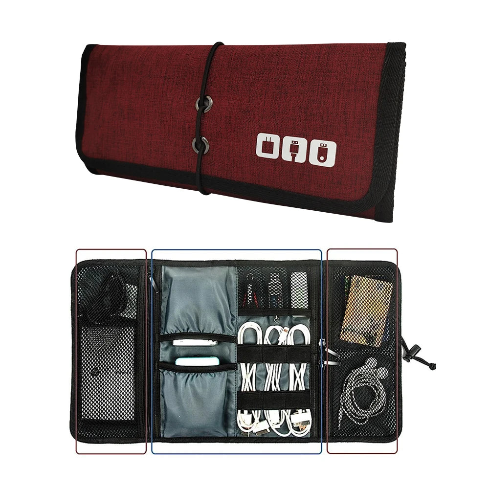 Travel Cable Storage Bag，Electronic Organizer Cord Pouch，Roll up Tech Carrying Case for USB Cables Charger Phone Accessories Bag