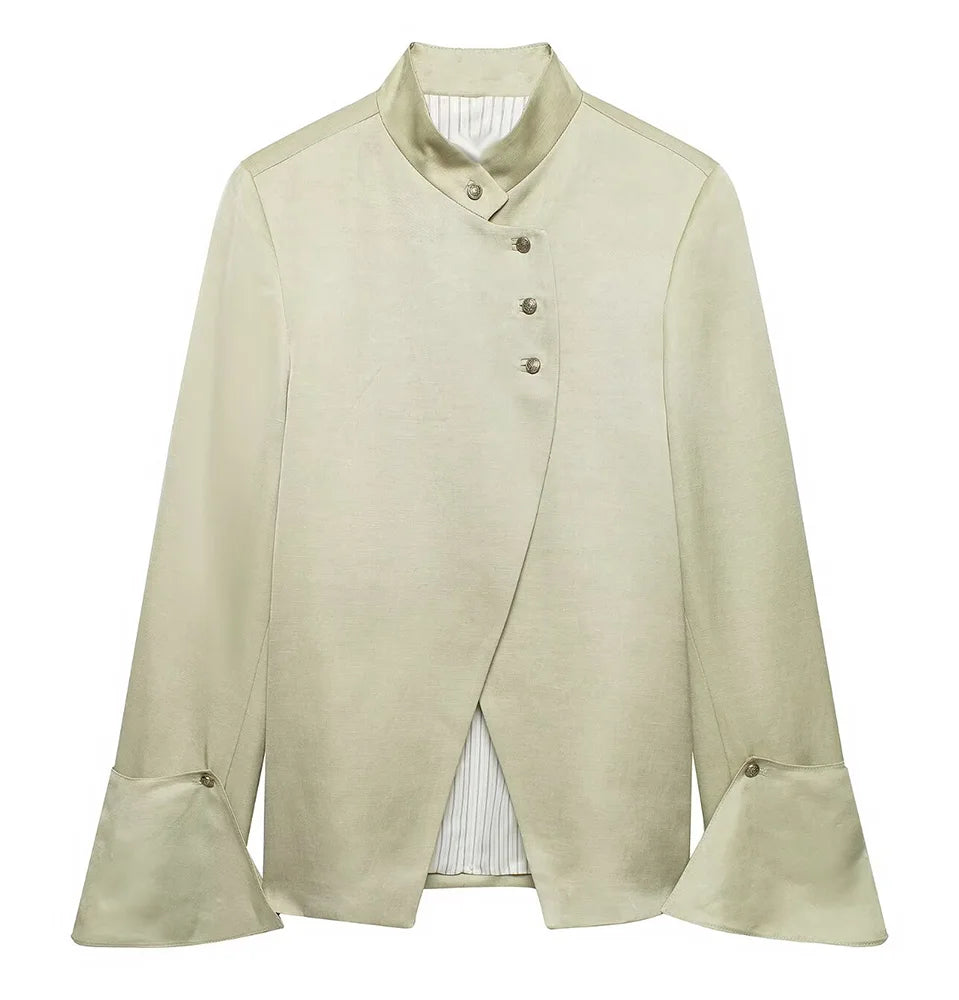 KONDALA Women Luxury Chic Laminated Blazer Vacation Casual 2026 Spring New Trends Blazer Ladies Half Turtleneck Commute Blazer