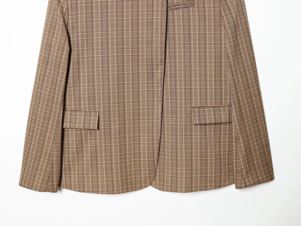 KONDALA Vintage Chic Plaid Blazer Women 2026 Spring Trends Hacking Blazer Elegant Commute High Street Lady Single Buckle Blazer
