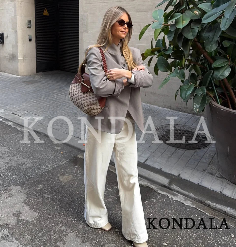 KONDALA Elegant Commute Hacking Blazer Women‘s Semi-Open Trendy Blazer 2026 Spring Fashion High Street Vacation Casual Blazer