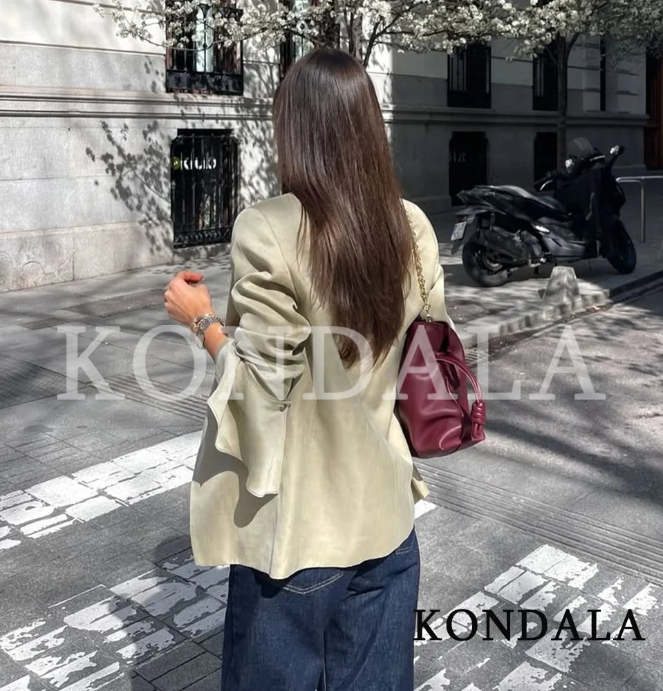 KONDALA Women Luxury Chic Laminated Blazer Vacation Casual 2026 Spring New Trends Blazer Ladies Half Turtleneck Commute Blazer
