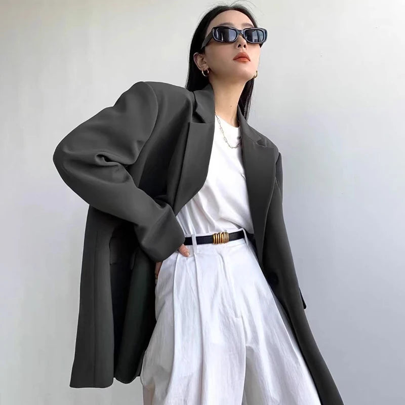 High-End Black Blazers for Women Spring Autumn Korean Chic Single Button Suit Jackets Woman Temperament Office Lady Blazer Coat