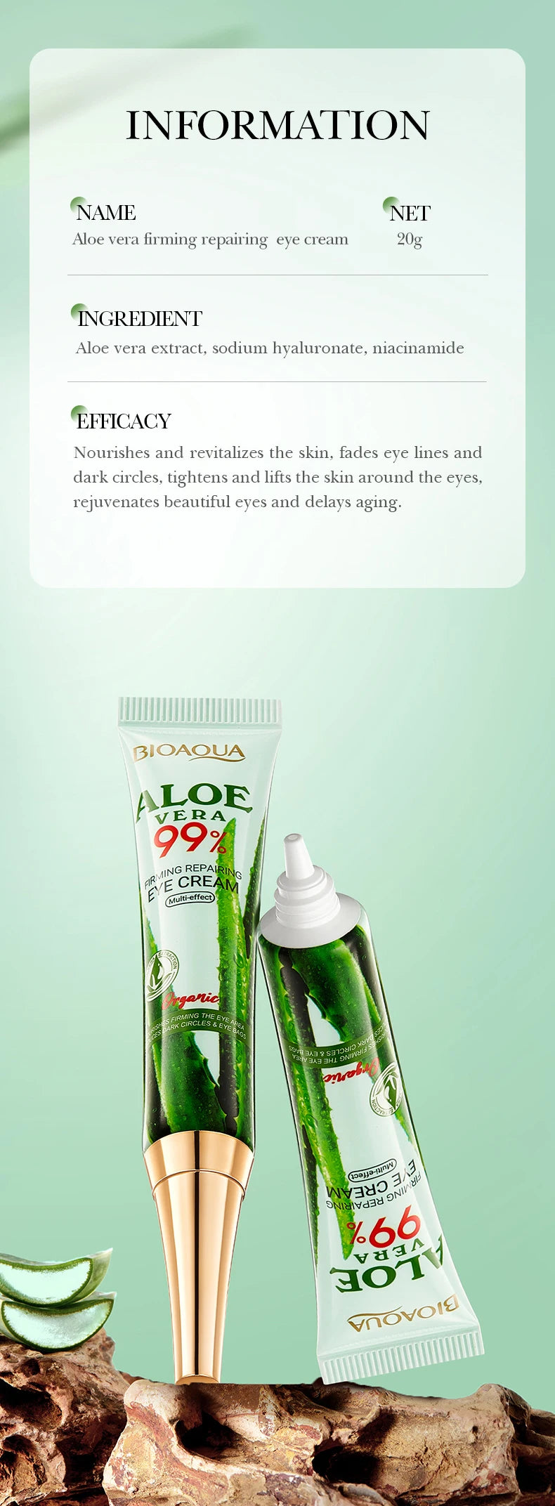 2pcs/kit BIOAQUA Aloe Vera Skin Care Sets Face Eye Cream Moisturizing Hydrating Firming Aloe Creams Face Skin Care Set