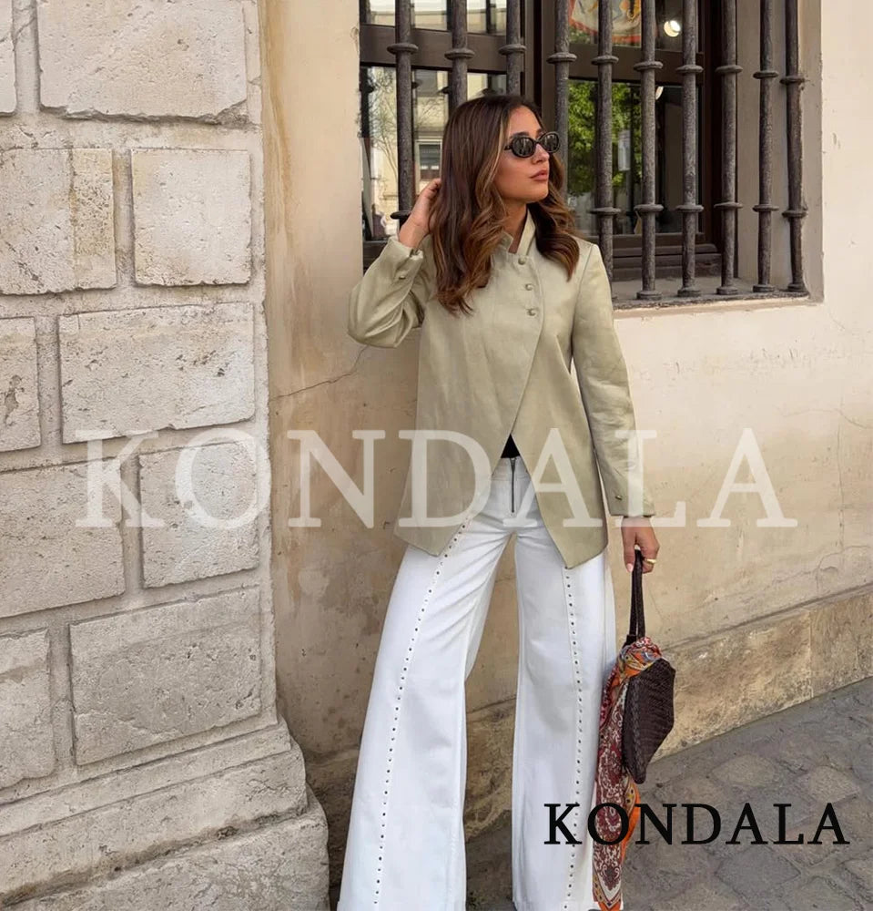 KONDALA Women Luxury Chic Laminated Blazer Vacation Casual 2026 Spring New Trends Blazer Ladies Half Turtleneck Commute Blazer