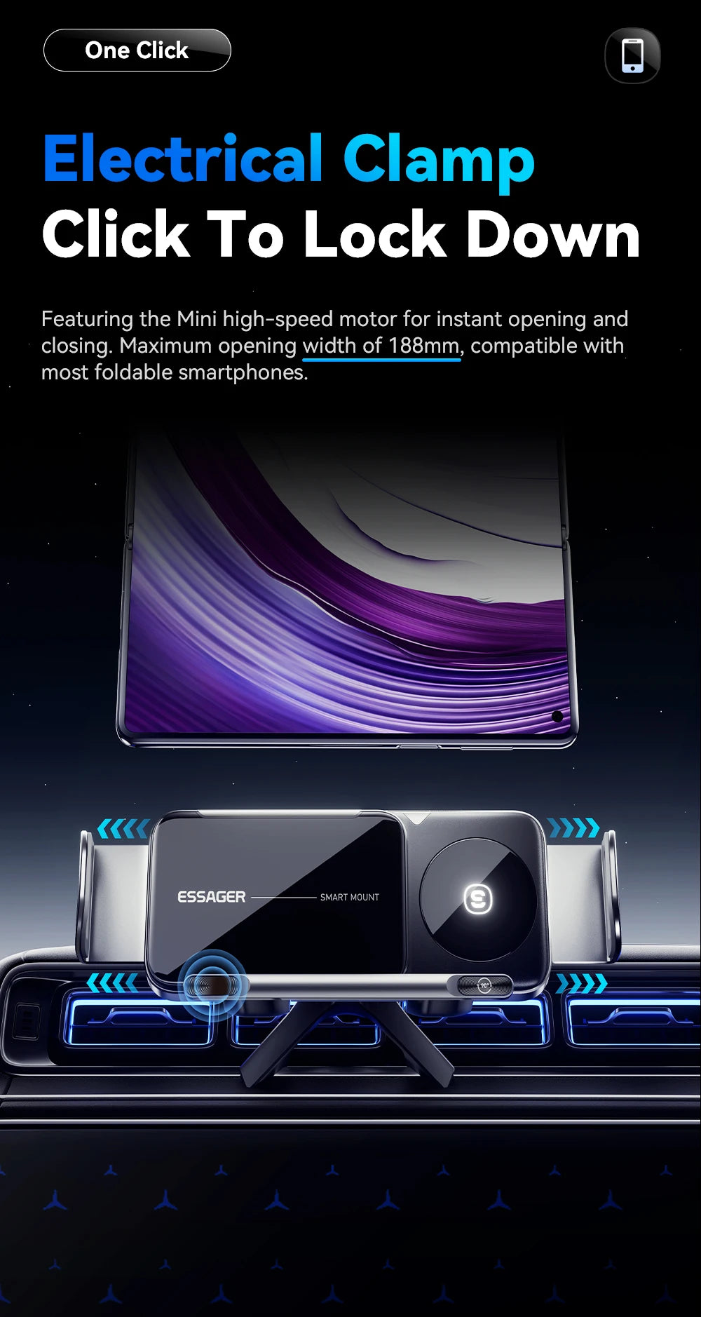 Essager 15W Car Wireless Charger Dual Coil One-Touch Rotatable Car Phone Holder For Samsung Galaxy Z Fold6 5 4 Flip 6 5 4 iPhone