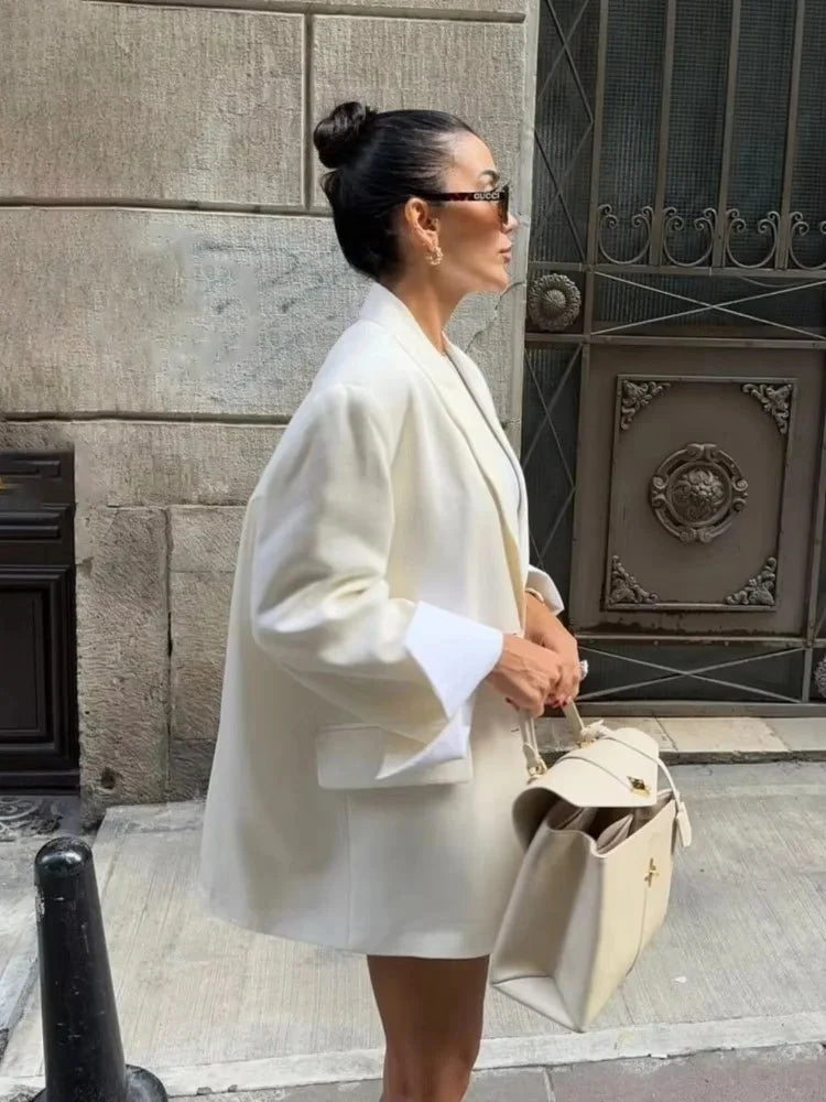 2025 Elegant Blazer Coat For Women Fashion Pockets Lapel Oversized Suit Jackets  New Autumn Office Lady Casual Loose Outerwear