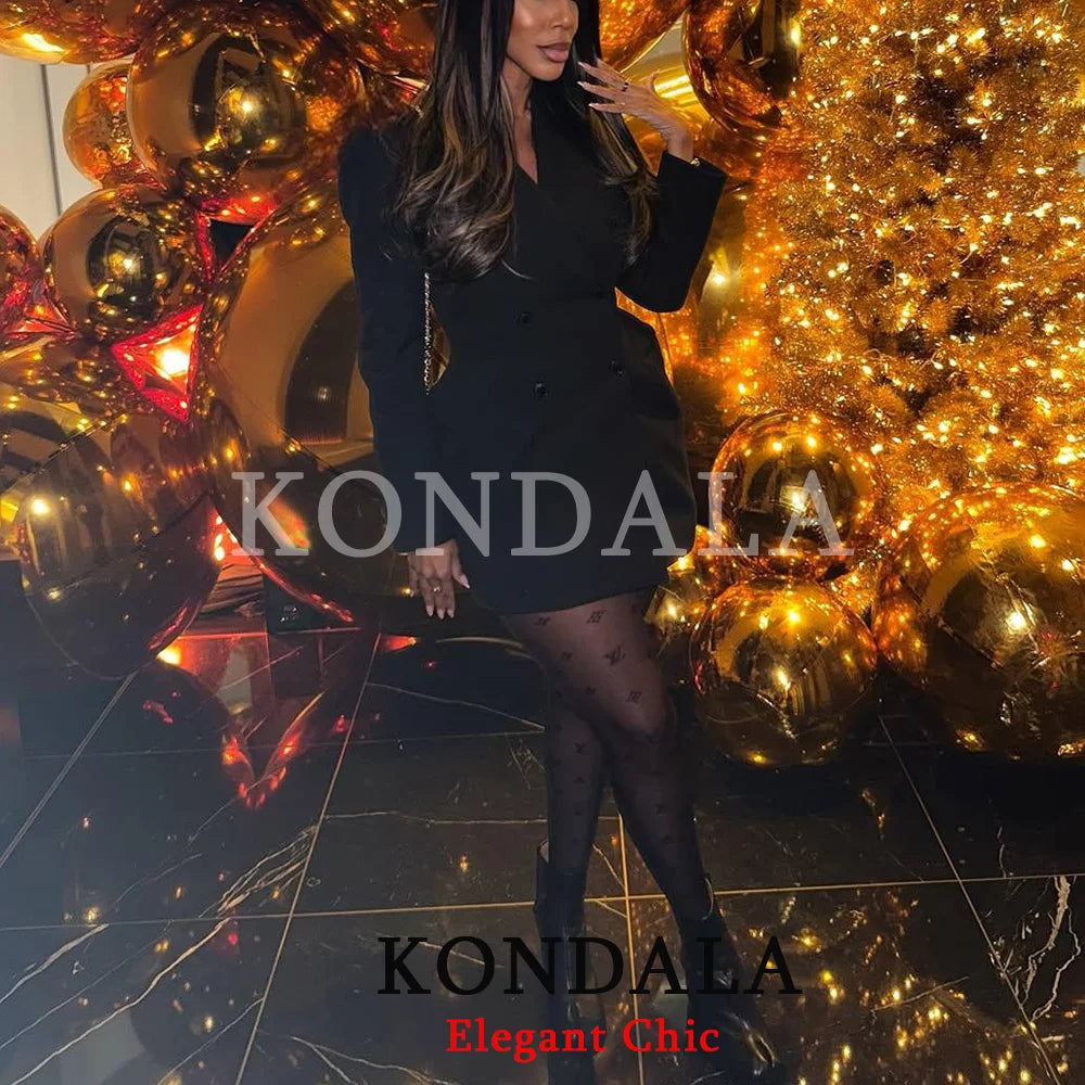 KONDALA Women Oversize Blazer Kilt Hemline Shoulder Pads Blazer Fashion 2026 New Spring Fall High Street Cool Office Lady Blazer