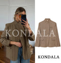 KONDALA Vintage Chic Plaid Blazer Women 2026 Spring Trends Hacking Blazer Elegant Commute High Street Lady Single Buckle Blazer