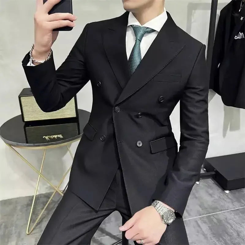 Coat Male Blazer Party Double Breasted Brown Men's Suit Jackets Spring Clothes Clothing Original Fashionable Korean Style Summer