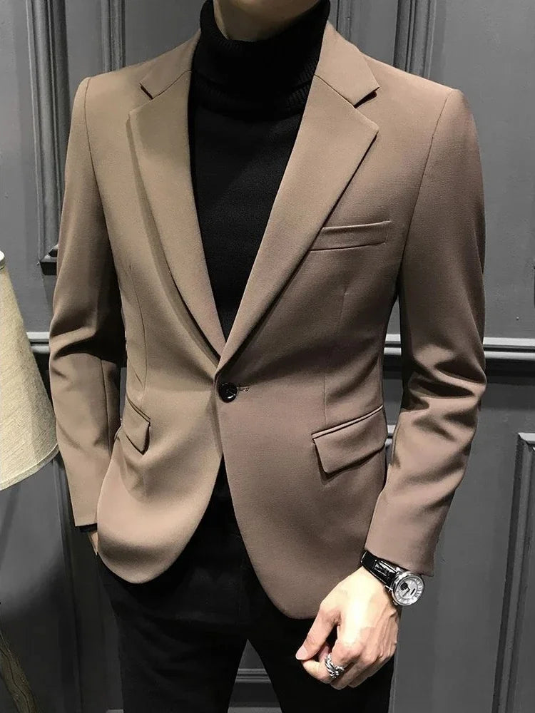 Coat Male Blazer Party Double Breasted Brown Men's Suit Jackets Spring Clothes Clothing Original Fashionable Korean Style Summer