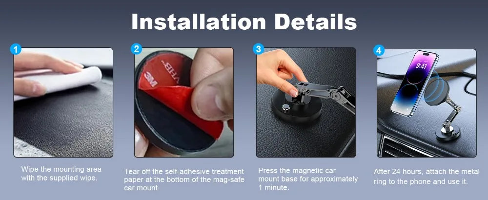 Magnetic Car Phone Holder Wireless Charger Phone Stand Rotation Mobile Phone Holder Fast Charging for IPhone 16 15 14 13 xiaomi