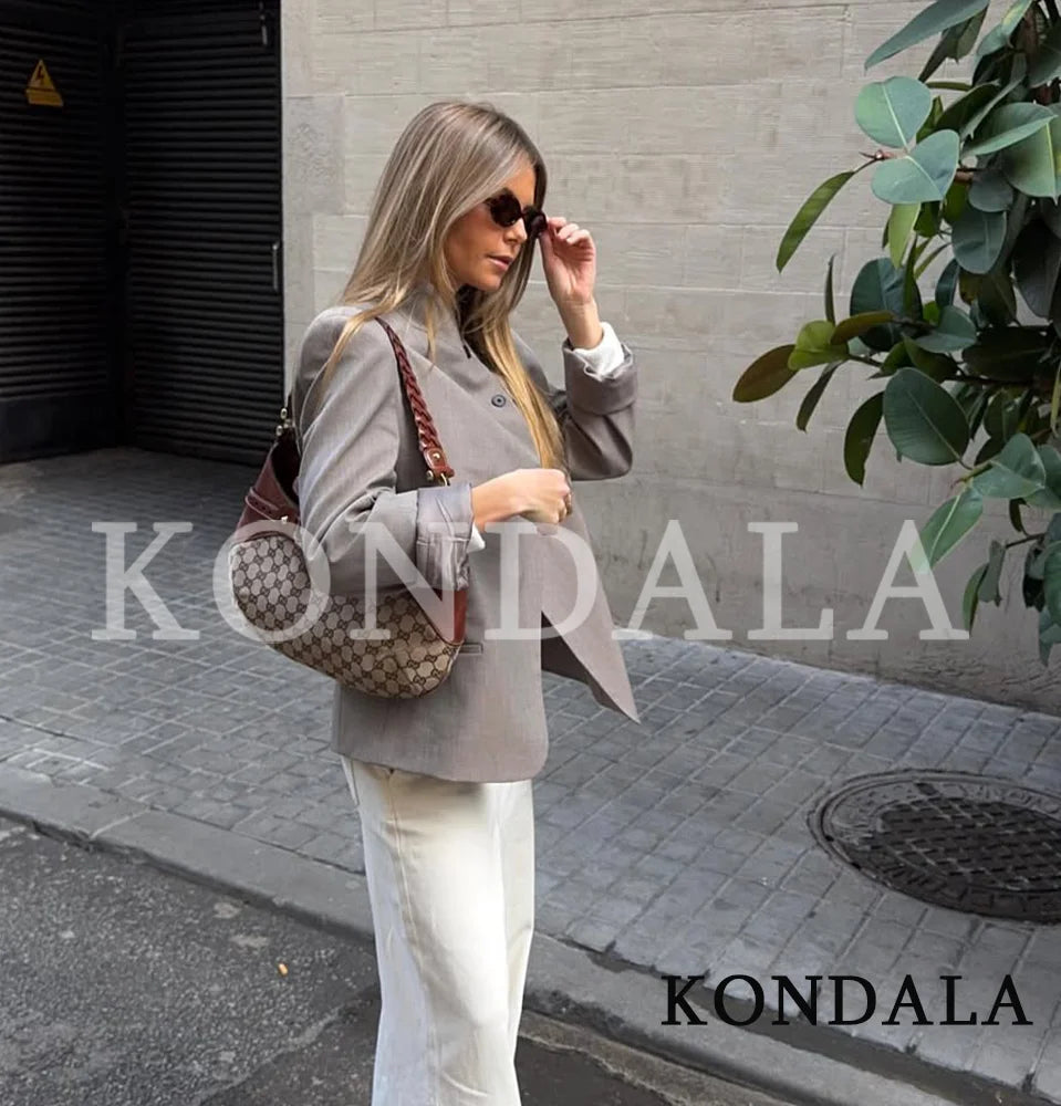 KONDALA Elegant Commute Hacking Blazer Women‘s Semi-Open Trendy Blazer 2026 Spring Fashion High Street Vacation Casual Blazer