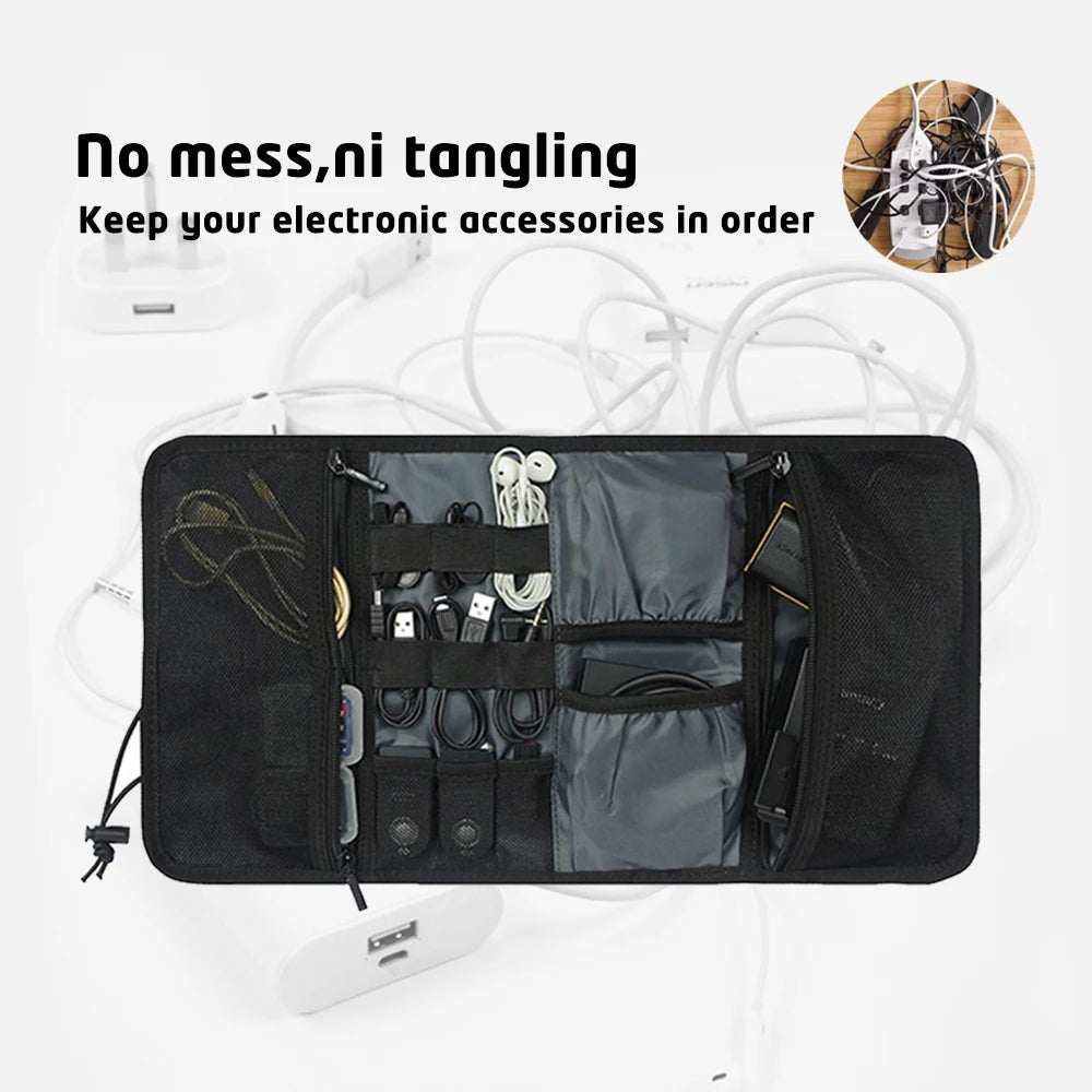 Travel Cable Storage Bag，Electronic Organizer Cord Pouch，Roll up Tech Carrying Case for USB Cables Charger Phone Accessories Bag