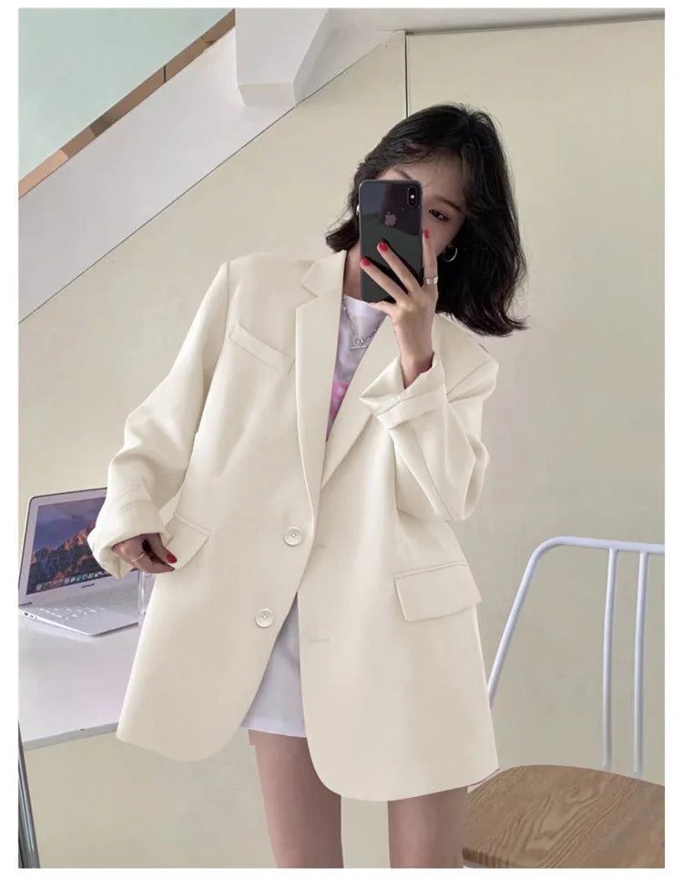 2025 Elegant Blazer Coat For Women Fashion Pockets Lapel Oversized Suit Jackets  New Autumn Office Lady Casual Loose Outerwear