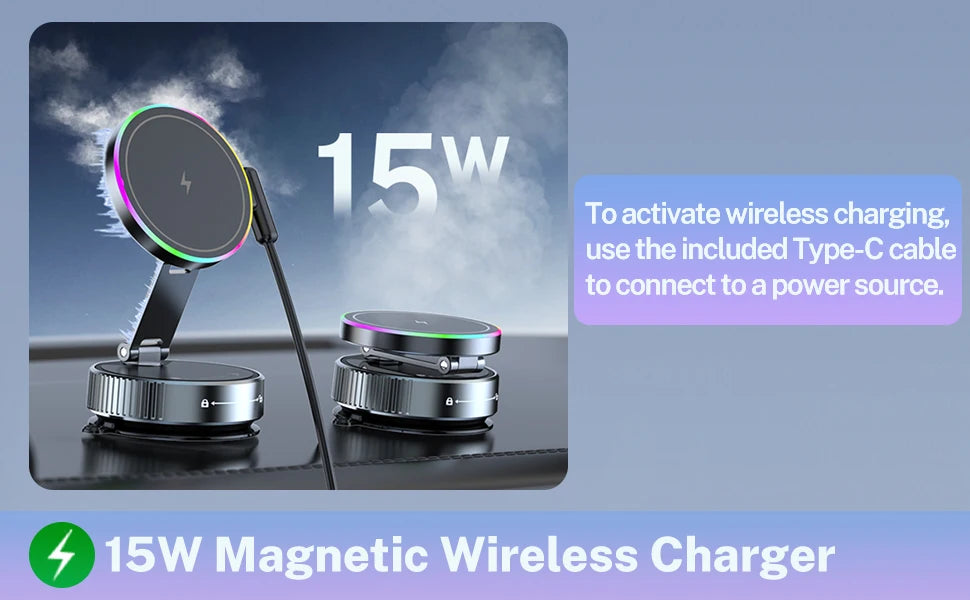 Cooling Wireless Charger Car Phone Holder with Breathing RGB Light Magnetic Suction Cellphone Bracket  for iPhone 12/13/14/15/16