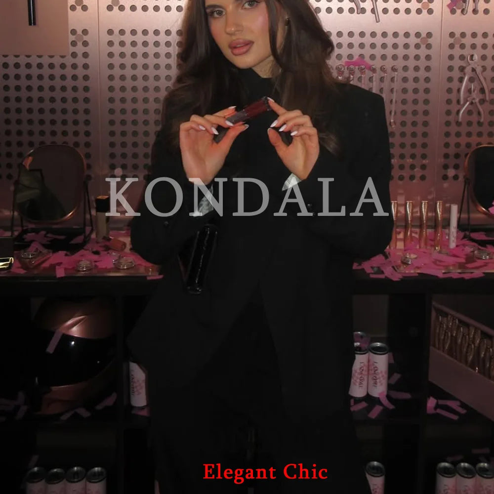 KONDALA Women Trendy Black Hacking Commute Blazer Turtleneck Blazer 2026 Spring Fall Office Lady Simple Party Holiday Blazer