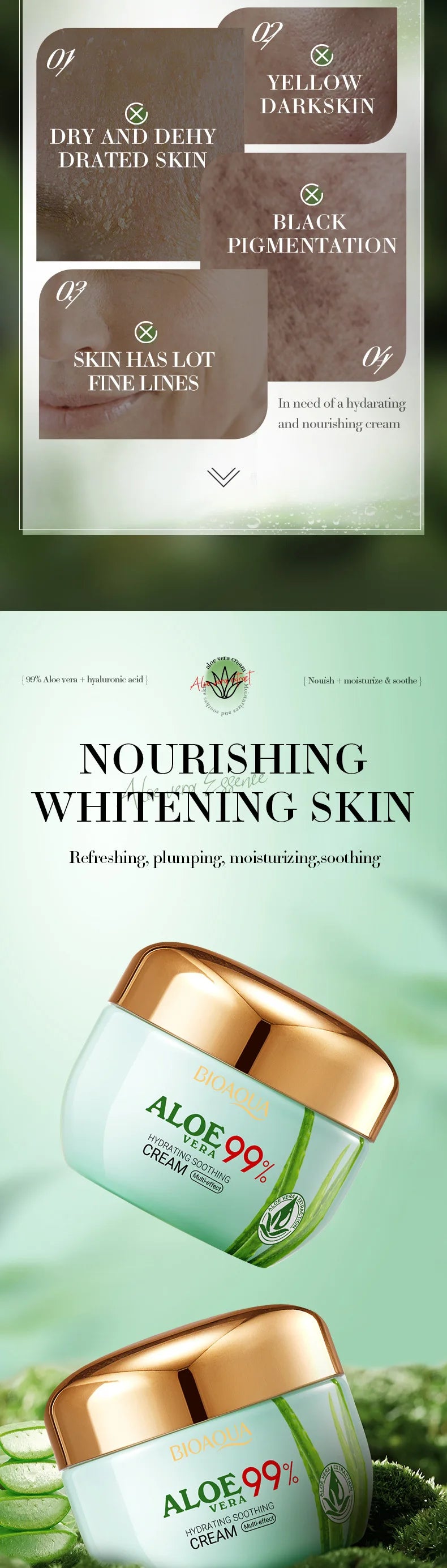 2pcs/kit BIOAQUA Aloe Vera Skin Care Sets Face Eye Cream Moisturizing Hydrating Firming Aloe Creams Face Skin Care Set