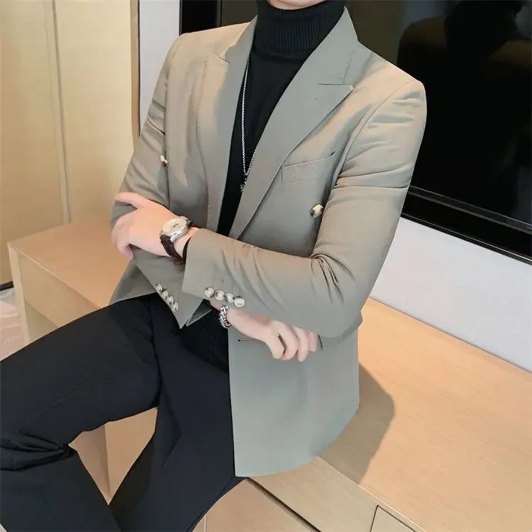 Coat Male Blazer Party Double Breasted Brown Men's Suit Jackets Spring Clothes Clothing Original Fashionable Korean Style Summer