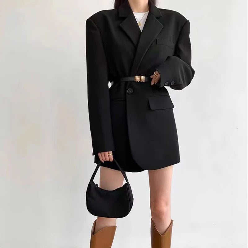 High-End Black Blazers for Women Spring Autumn Korean Chic Single Button Suit Jackets Woman Temperament Office Lady Blazer Coat