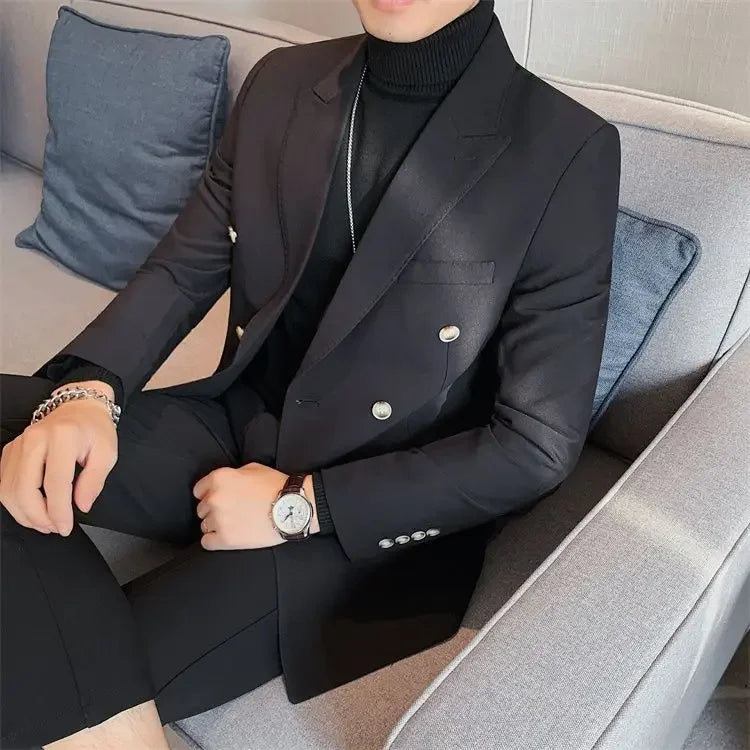 Coat Male Blazer Party Double Breasted Brown Men's Suit Jackets Spring Clothes Clothing Original Fashionable Korean Style Summer