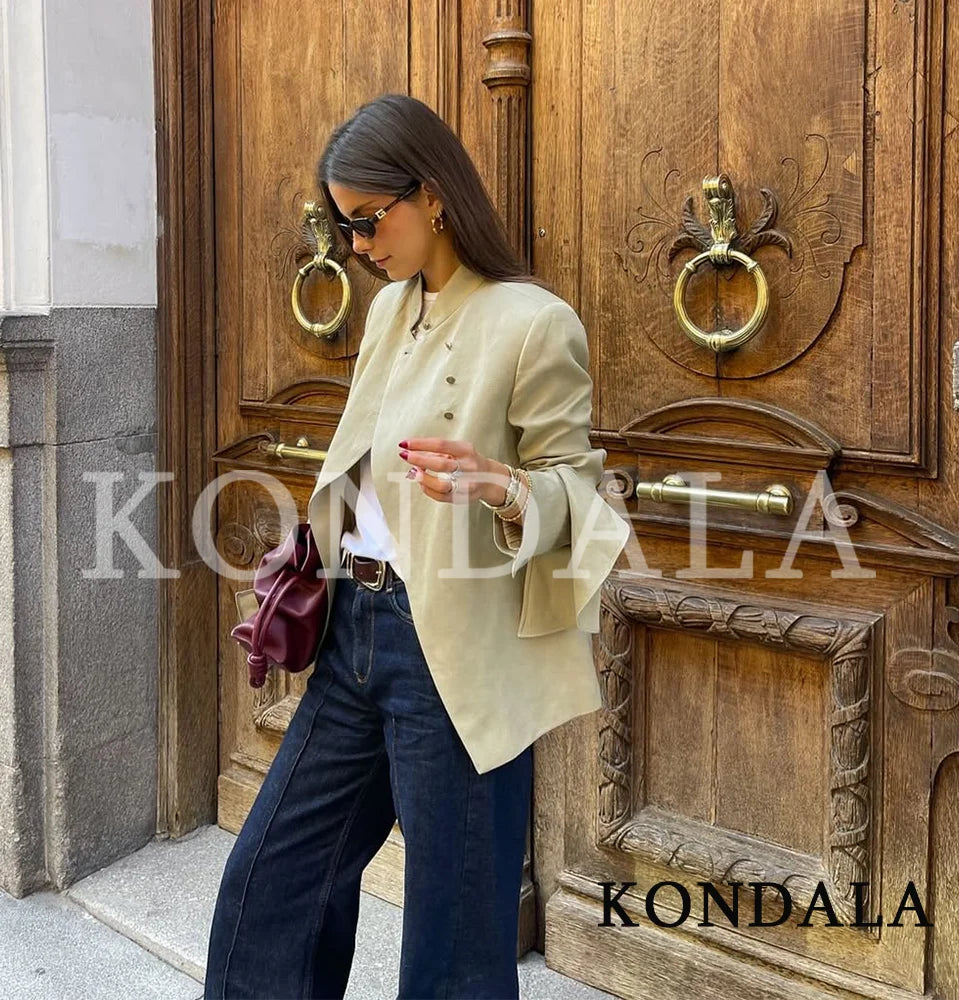 KONDALA Women Luxury Chic Laminated Blazer Vacation Casual 2026 Spring New Trends Blazer Ladies Half Turtleneck Commute Blazer