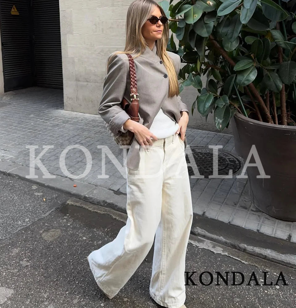 KONDALA Elegant Commute Hacking Blazer Women‘s Semi-Open Trendy Blazer 2026 Spring Fashion High Street Vacation Casual Blazer