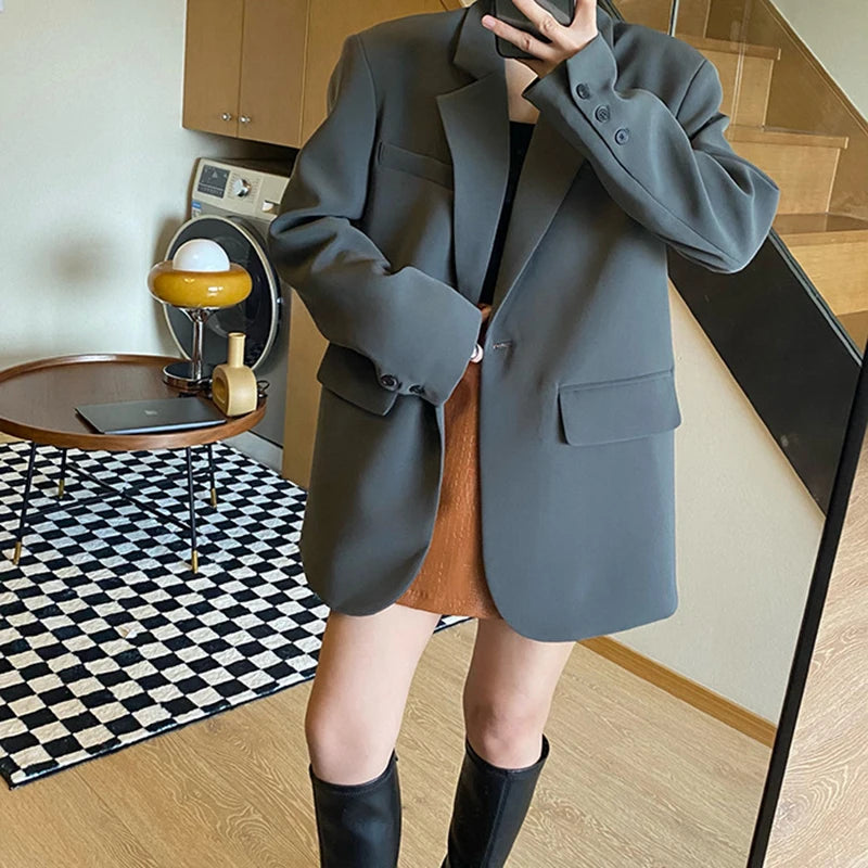 High-End Black Blazers for Women Spring Autumn Korean Chic Single Button Suit Jackets Woman Temperament Office Lady Blazer Coat