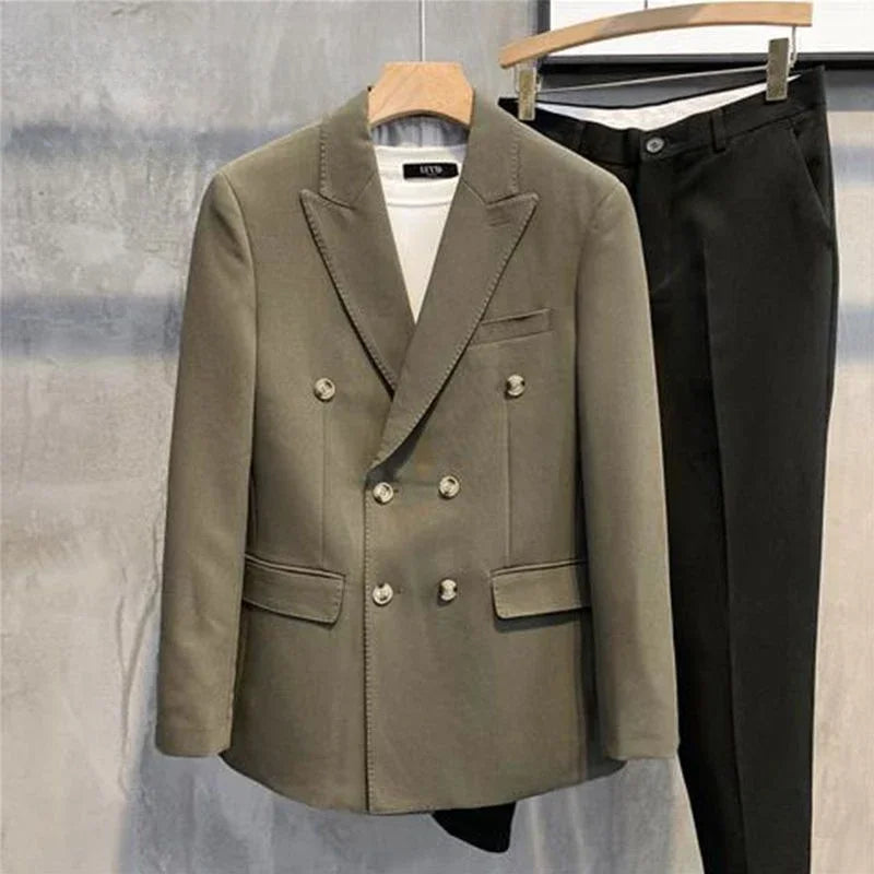 Coat Male Blazer Party Double Breasted Brown Men's Suit Jackets Spring Clothes Clothing Original Fashionable Korean Style Summer