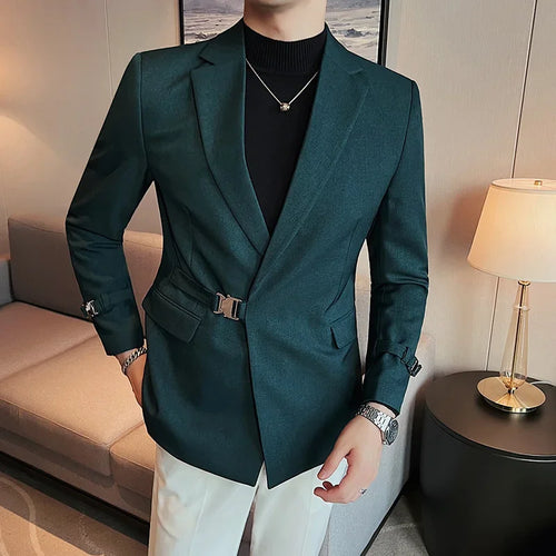 2024Men Party Wedding Banquet Blazer Solid Metal Buckle Decoration Blazer For Italian Designer Suit Jacket Slim Fit Blazer Homme