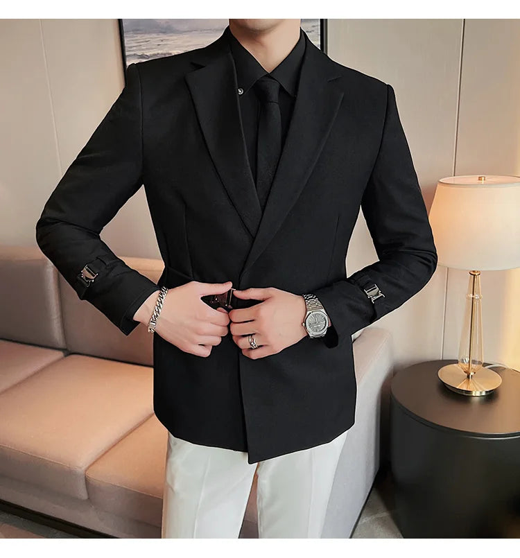 2024Men Party Wedding Banquet Blazer Solid Metal Buckle Decoration Blazer For Italian Designer Suit Jacket Slim Fit Blazer Homme
