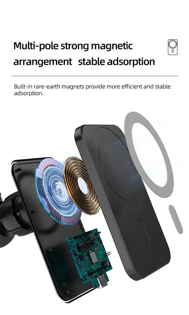 For IPhone Car Charging 15W Magnetic Wireless Charger Magsafe Car Mount Mobile Phone Holder Fast Charging Car Accessory
