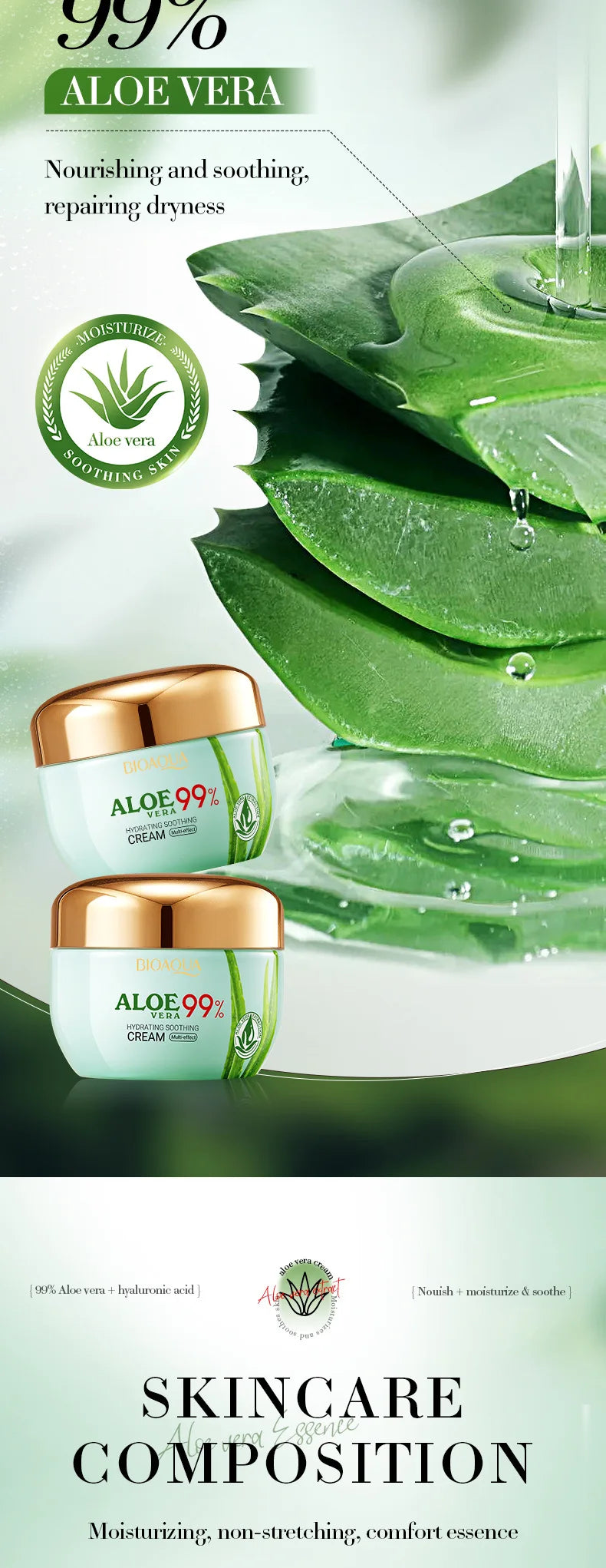 2pcs/kit BIOAQUA Aloe Vera Skin Care Sets Face Eye Cream Moisturizing Hydrating Firming Aloe Creams Face Skin Care Set