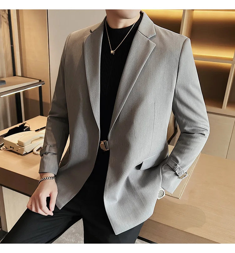 2024Men Party Wedding Banquet Blazer Solid Metal Buckle Decoration Blazer For Italian Designer Suit Jacket Slim Fit Blazer Homme