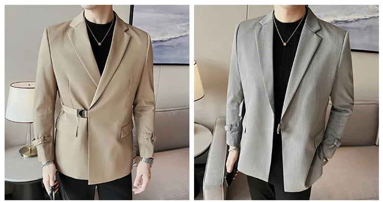 2024Men Party Wedding Banquet Blazer Solid Metal Buckle Decoration Blazer For Italian Designer Suit Jacket Slim Fit Blazer Homme