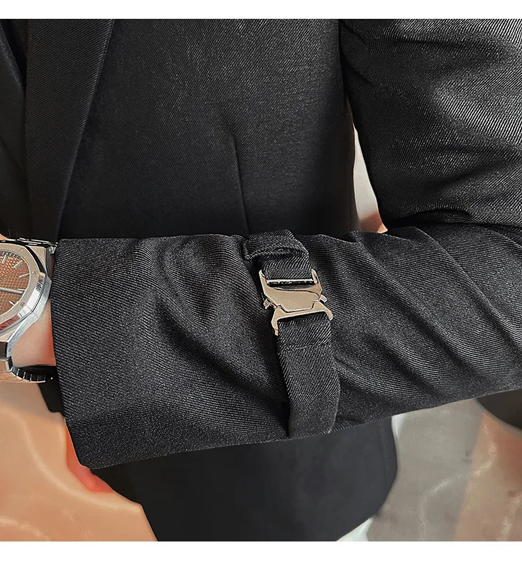 2024Men Party Wedding Banquet Blazer Solid Metal Buckle Decoration Blazer For Italian Designer Suit Jacket Slim Fit Blazer Homme