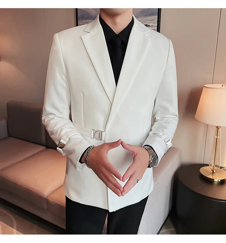 2024Men Party Wedding Banquet Blazer Solid Metal Buckle Decoration Blazer For Italian Designer Suit Jacket Slim Fit Blazer Homme