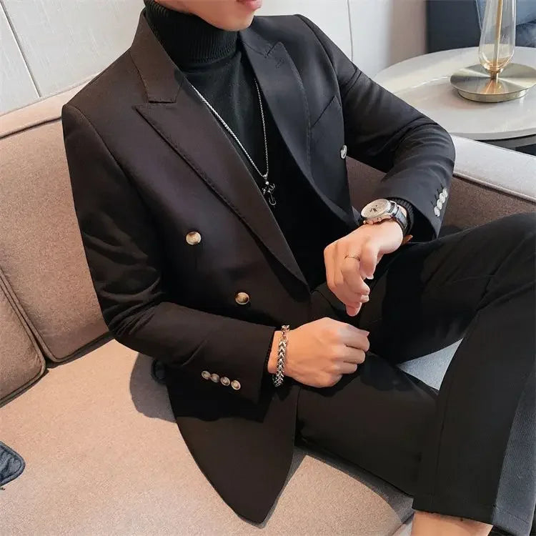 Coat Male Blazer Party Double Breasted Brown Men's Suit Jackets Spring Clothes Clothing Original Fashionable Korean Style Summer