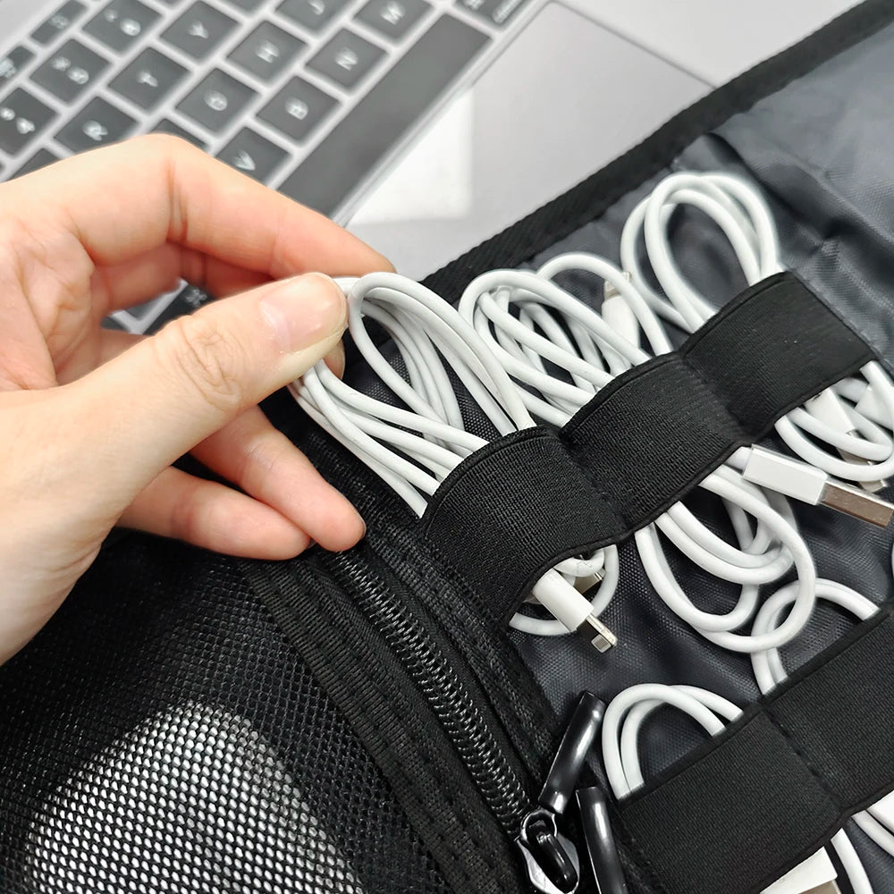 Travel Cable Storage Bag，Electronic Organizer Cord Pouch，Roll up Tech Carrying Case for USB Cables Charger Phone Accessories Bag